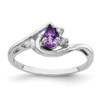 14k White Gold 5x3mm Pear Amethyst AA Diamond ring-Y4628AM/AA