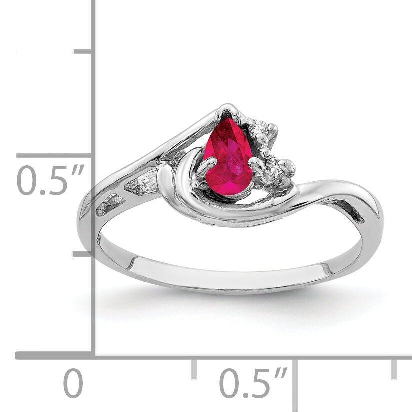 14k White Gold 5x3mm Pear Ruby AA Diamond ring-Y4628R/AA