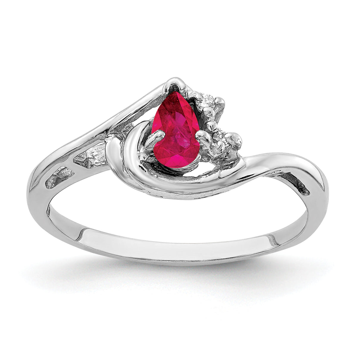14k White Gold 5x3mm Pear Ruby AA Diamond ring-Y4628R/AA