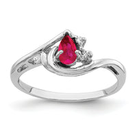 14k White Gold 5x3mm Pear Ruby AA Diamond ring-Y4628R/AA