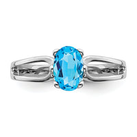 14k White Gold 6x4mm Oval Blue Topaz ring-Y4634BT