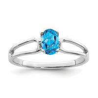 14k White Gold 6x4mm Oval Blue Topaz ring-Y4634BT