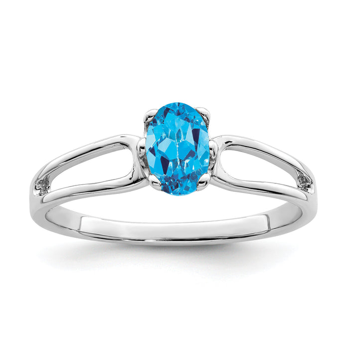 14k White Gold 6x4mm Oval Blue Topaz ring-Y4634BT