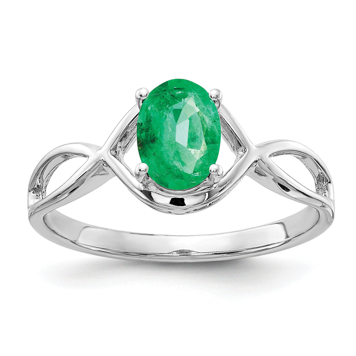 14k White Gold 7x5mm Oval Emerald Ring-Y4645E