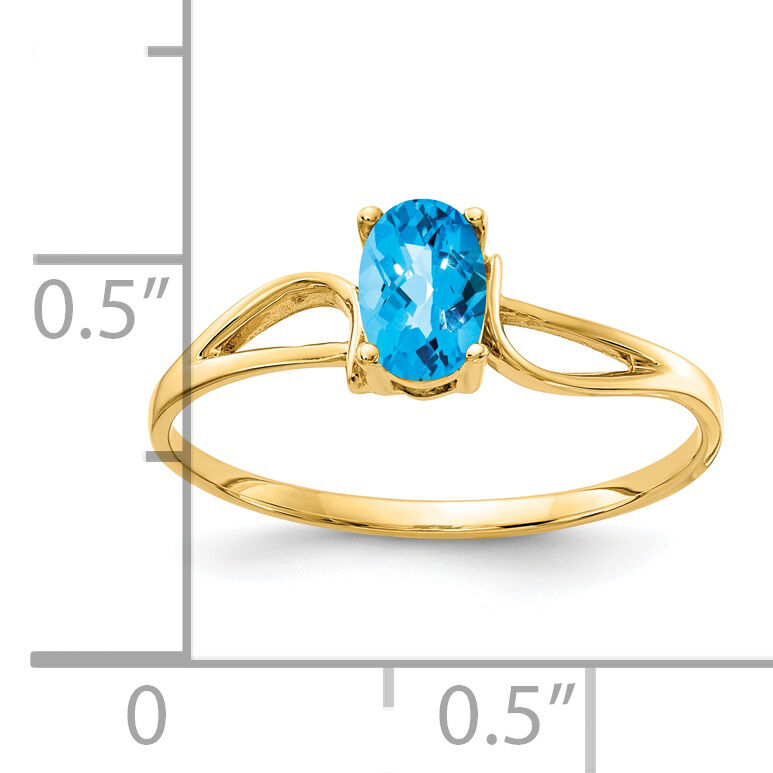 14k 6x4mm Oval Blue Topaz Checker ring-Y4648BC