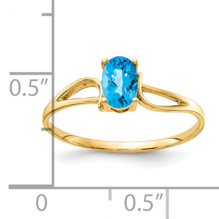 14k 6x4mm Oval Blue Topaz Checker ring-Y4648BC