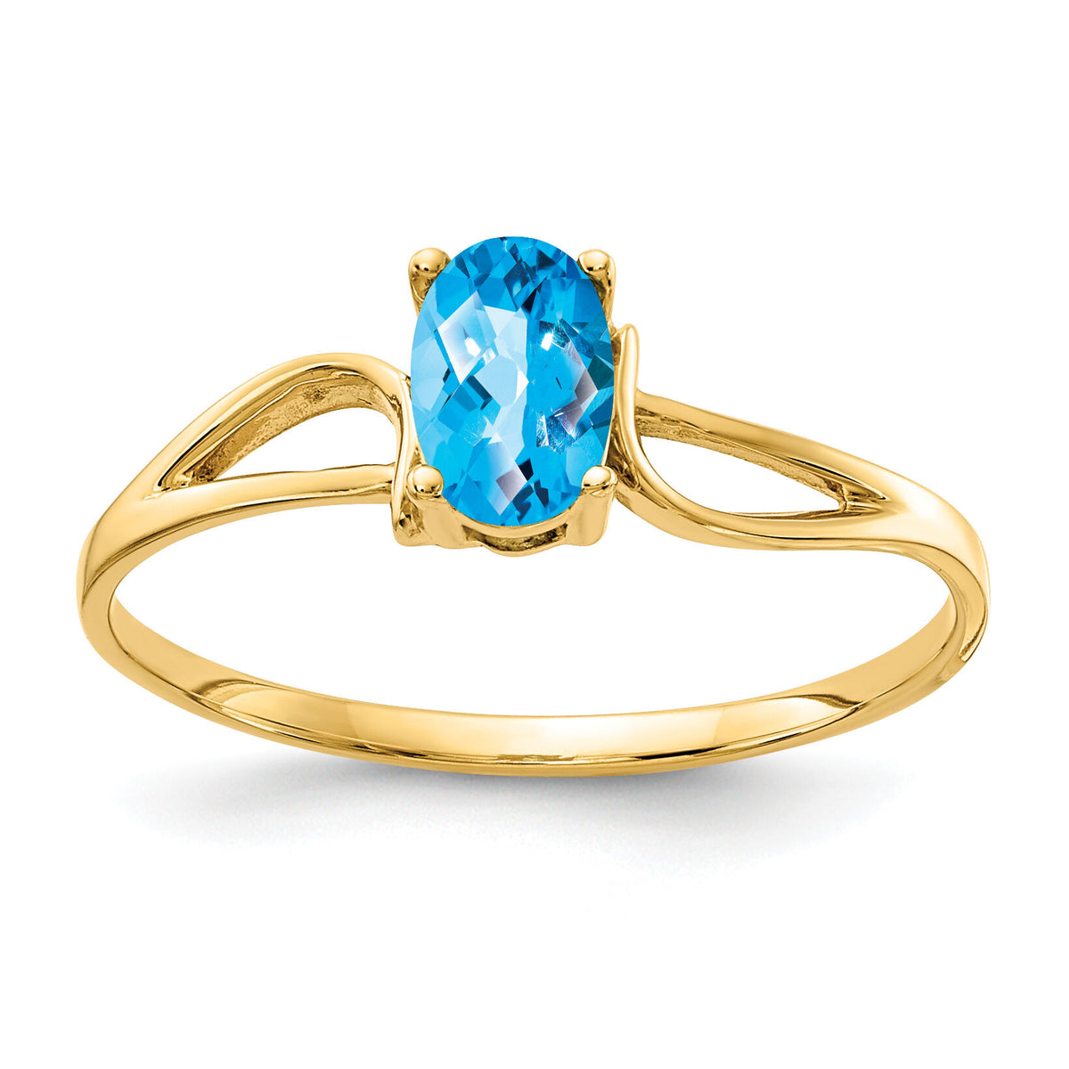 14k 6x4mm Oval Blue Topaz Checker ring-Y4648BC