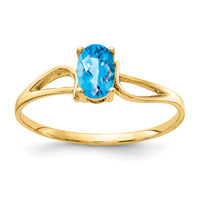 14k 6x4mm Oval Blue Topaz Checker ring-Y4648BC