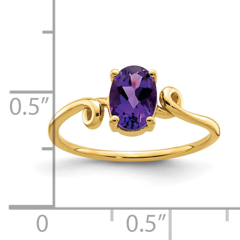 14k 7x5mm Oval Amethyst Checker ring-Y4663AC