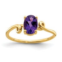 14k 7x5mm Oval Amethyst Checker ring-Y4663AC