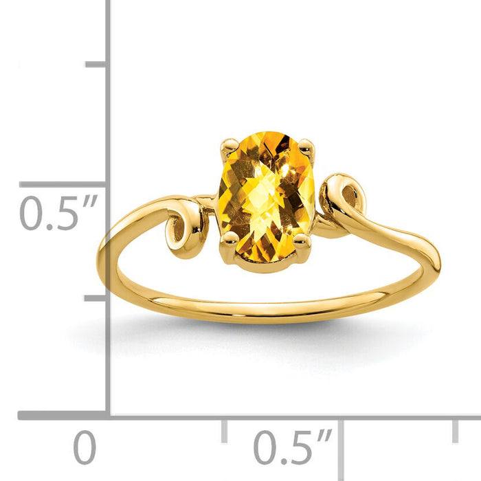 14k 7x5mm Oval Citrine Checker ring-Y4663CC