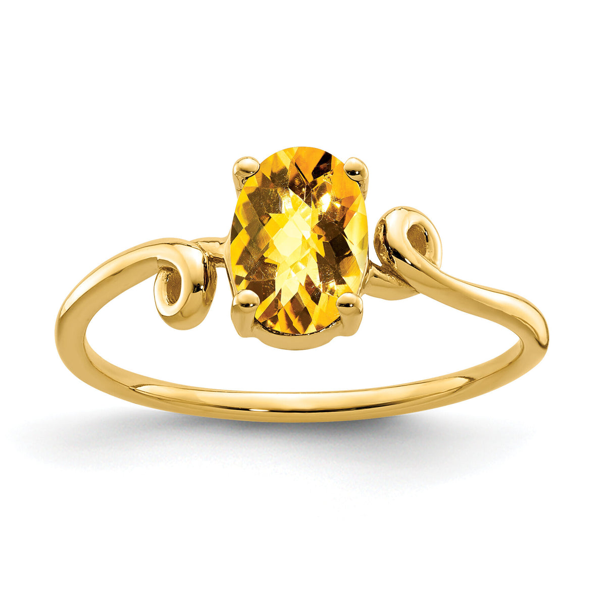 14k 7x5mm Oval Citrine Checker ring-Y4663CC