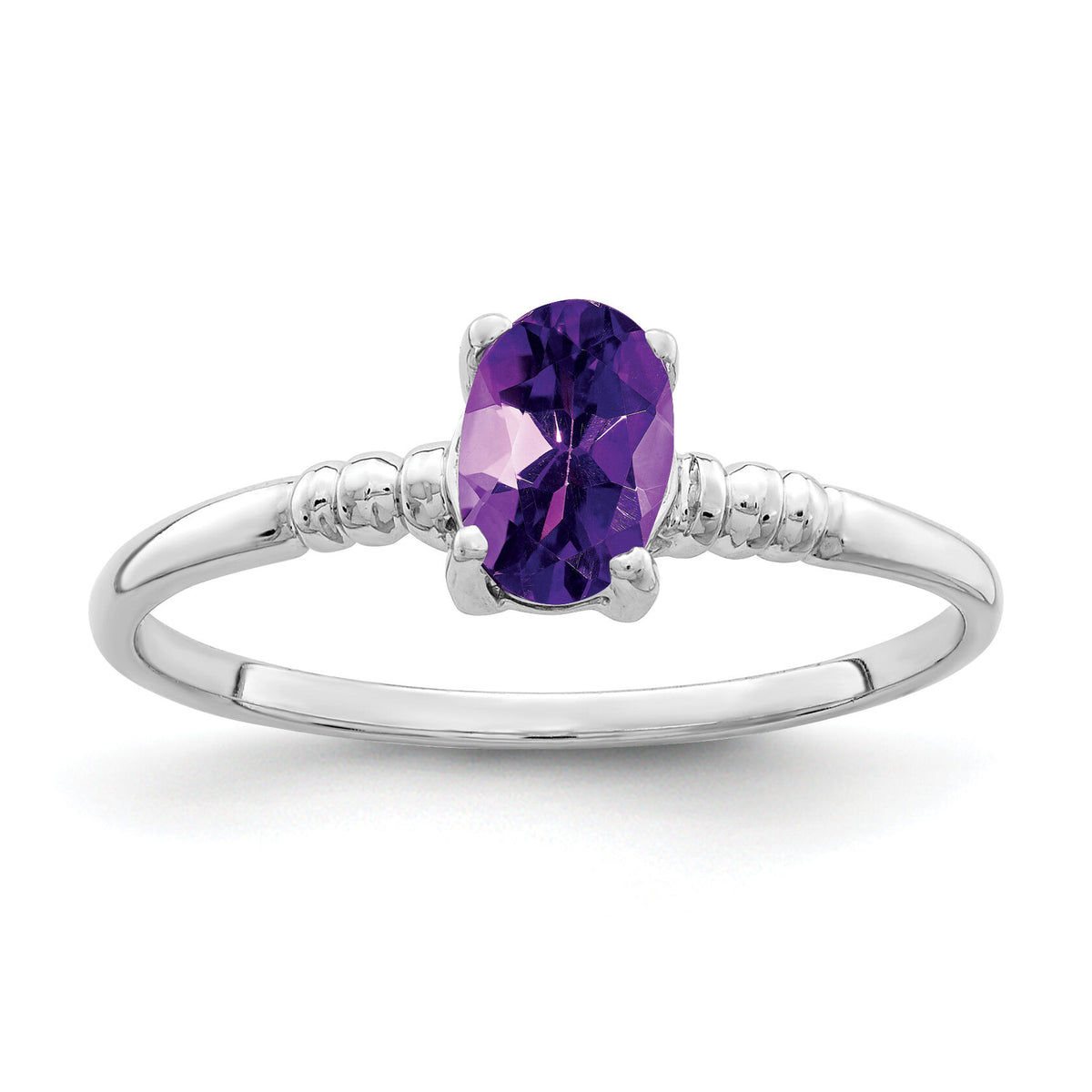 14k White Gold 6x4mm Oval Amethyst ring-Y4667AM