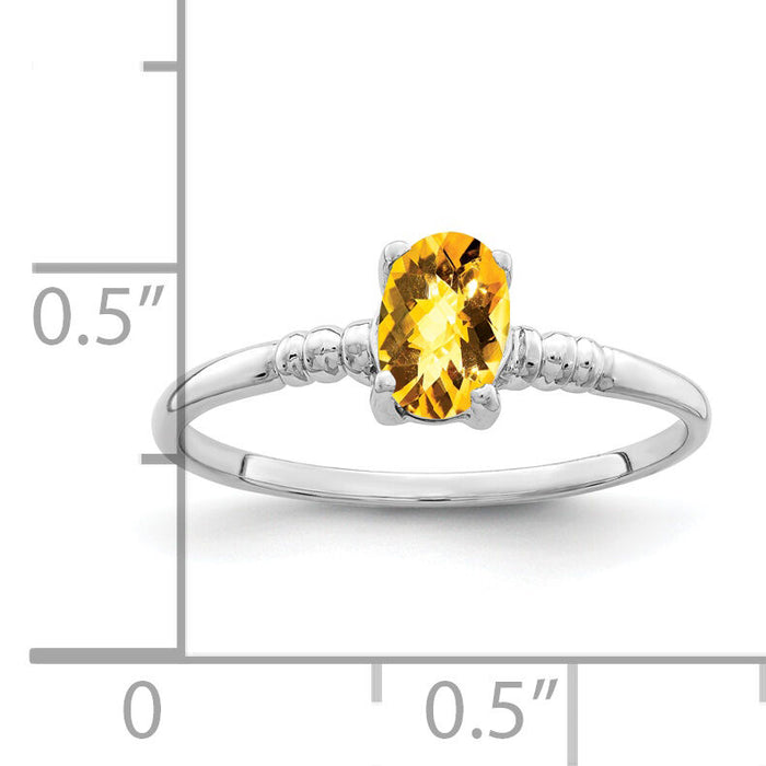 14k White Gold 6x4mm Oval Citrine Checker ring-Y4667CC