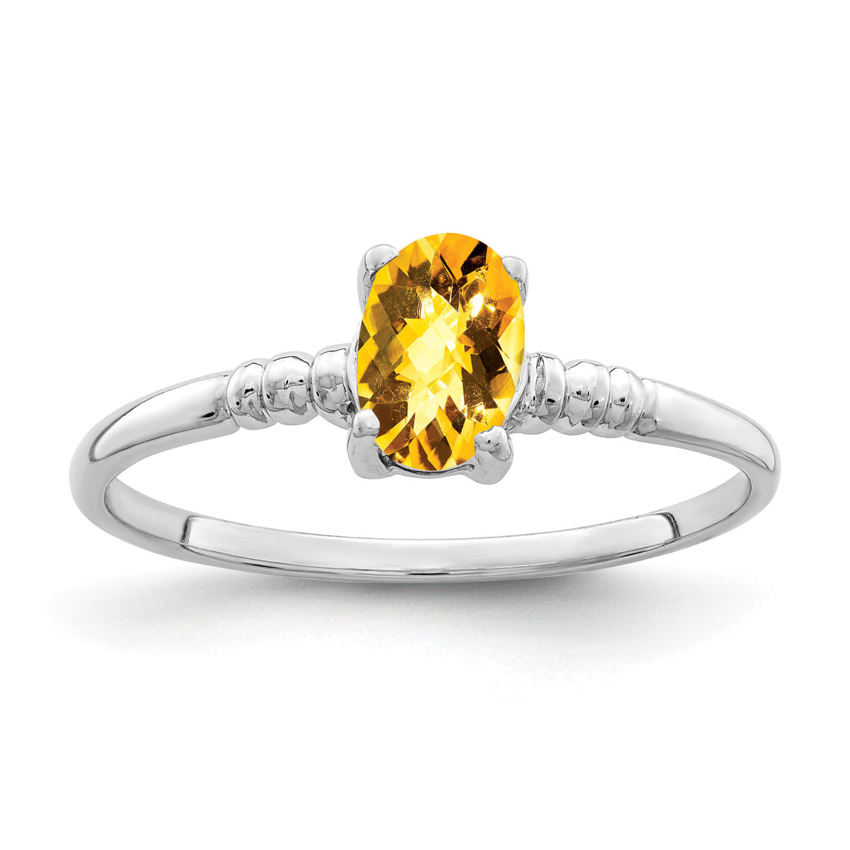 14k White Gold 6x4mm Oval Citrine Checker ring-Y4667CC