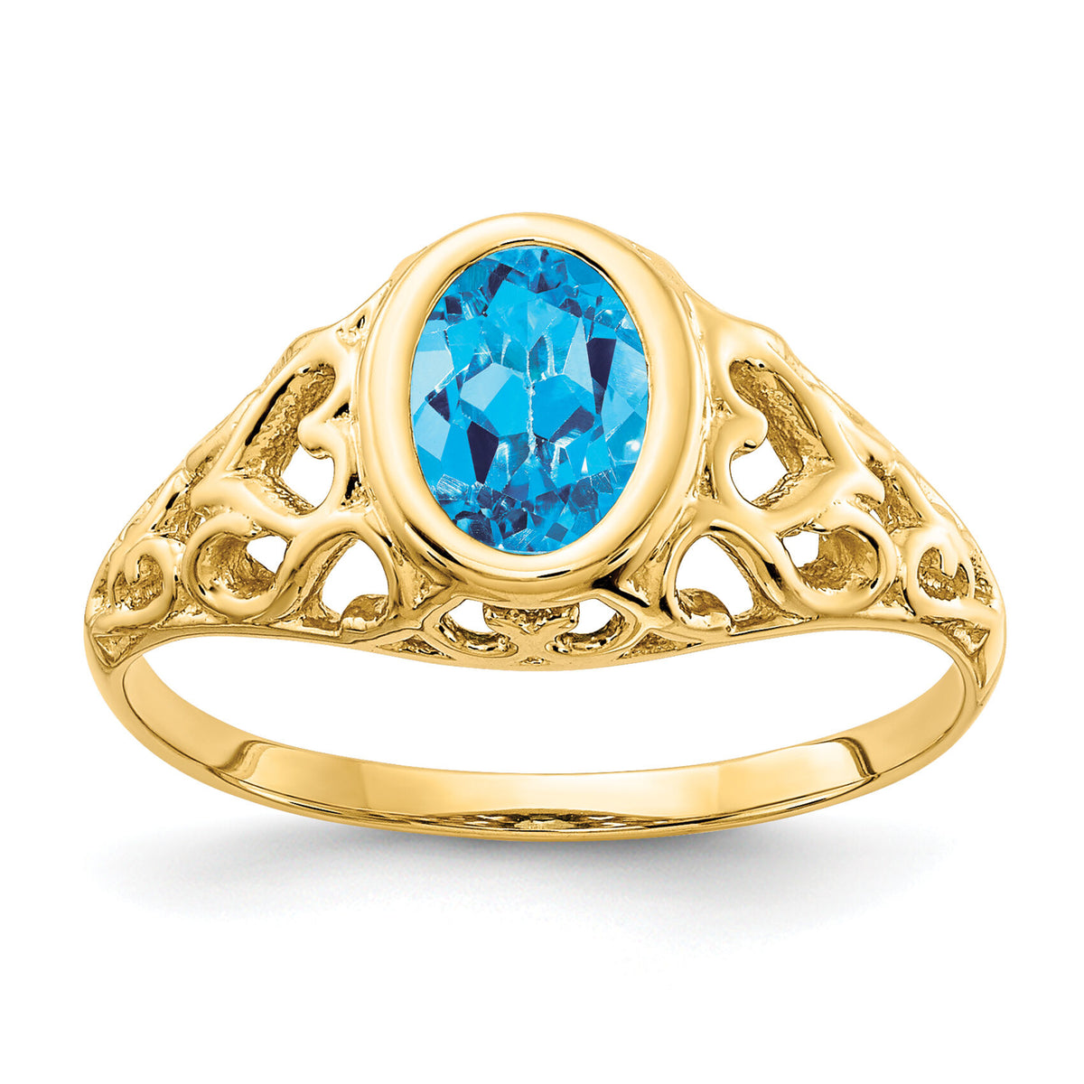 14k 7x5mm Oval Blue Topaz ring-Y4673BT