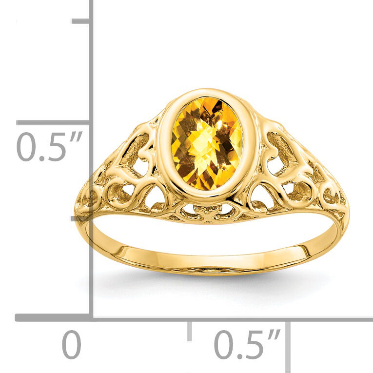 14k 7x5mm Oval Citrine Checker ring-Y4673CC