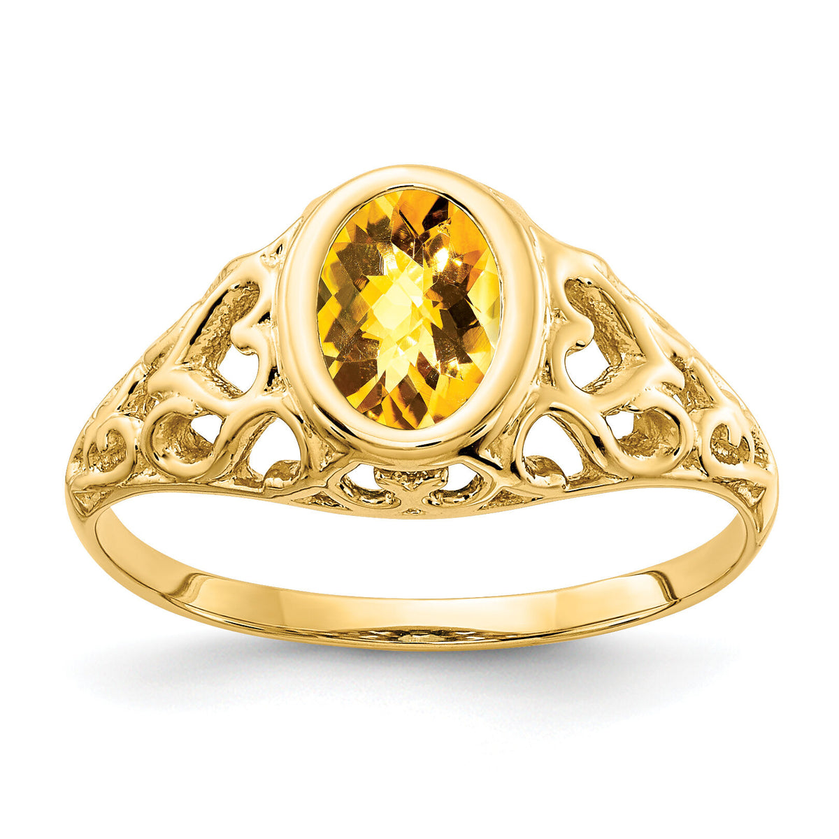 14k 7x5mm Oval Citrine Checker ring-Y4673CC