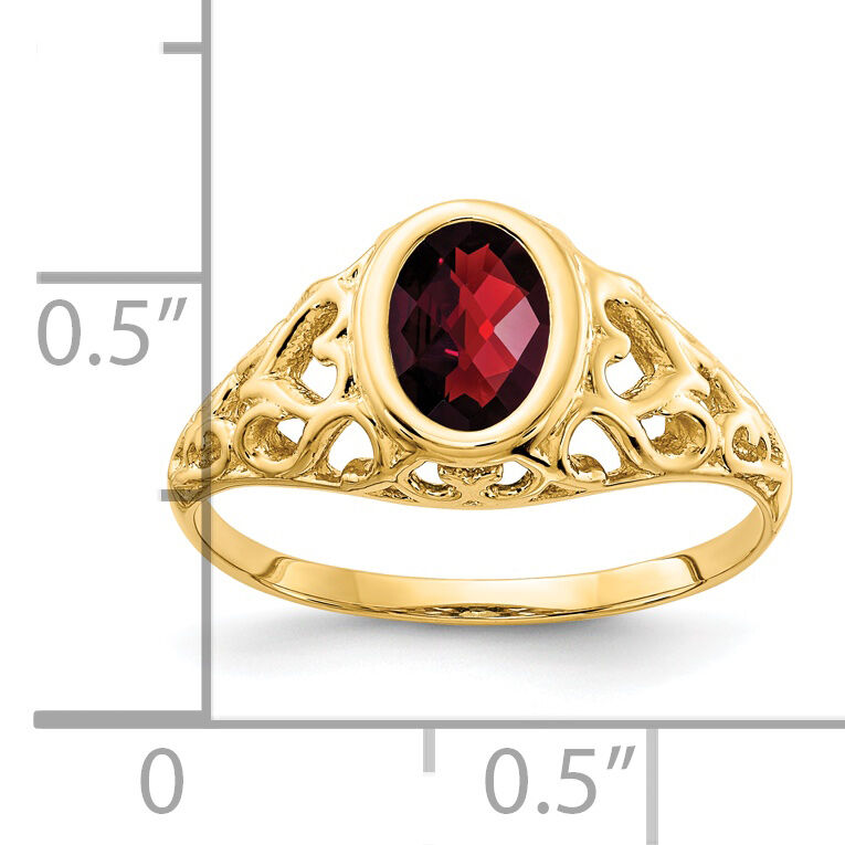 14k 7x5mm Oval Garnet Checker ring-Y4673GC