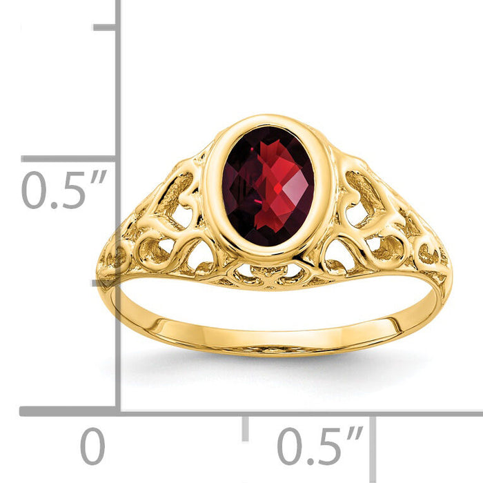 14k 7x5mm Oval Garnet Checker ring-Y4673GC