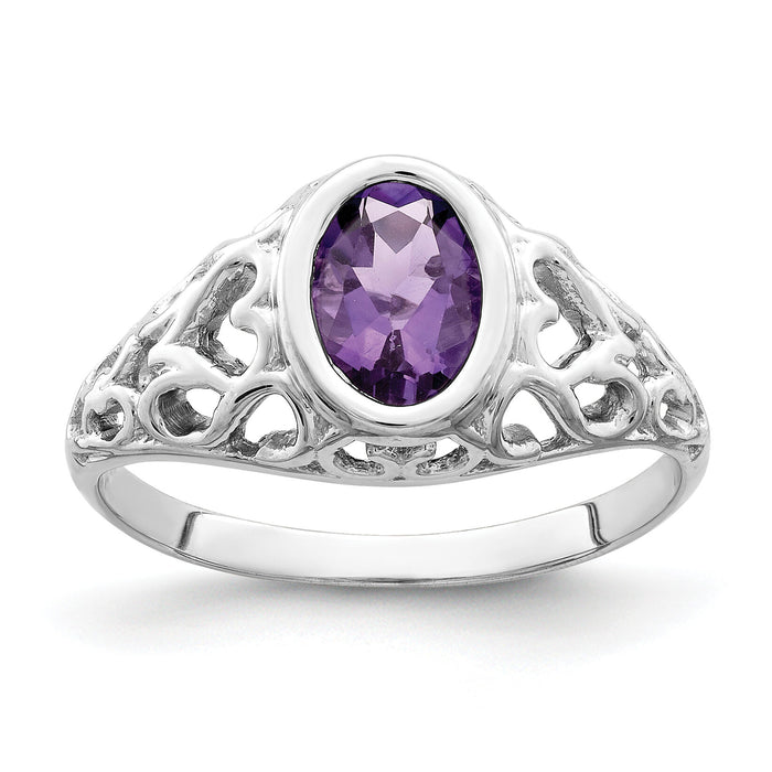 14k White Gold 7x5mm Oval Amethyst ring-Y4674AM
