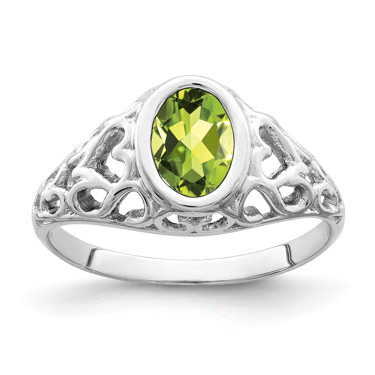 14k White Gold 7x5mm Oval Peridot ring-Y4674PE