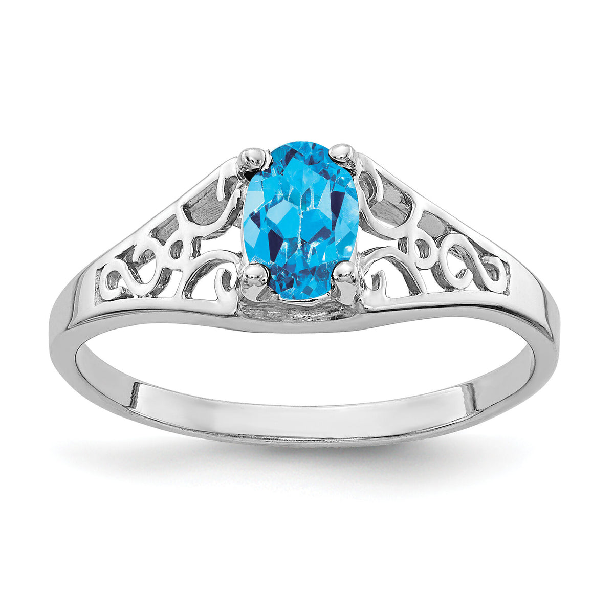 14k White Gold 6x4mm Oval Blue Topaz ring-Y4676BT