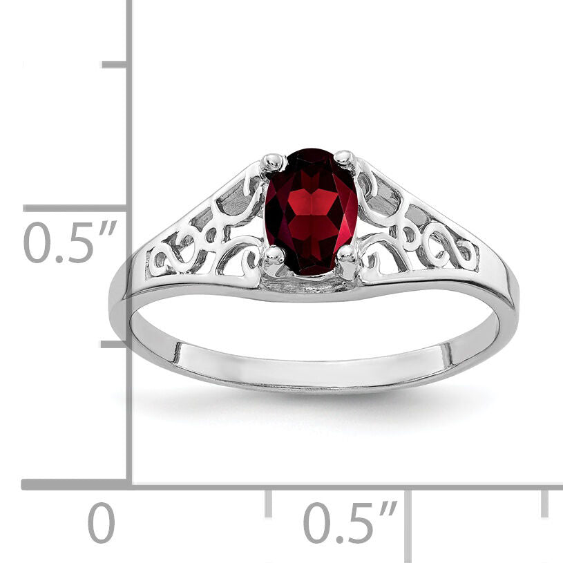 14k White Gold 6x4mm Oval Garnet ring-Y4676GA