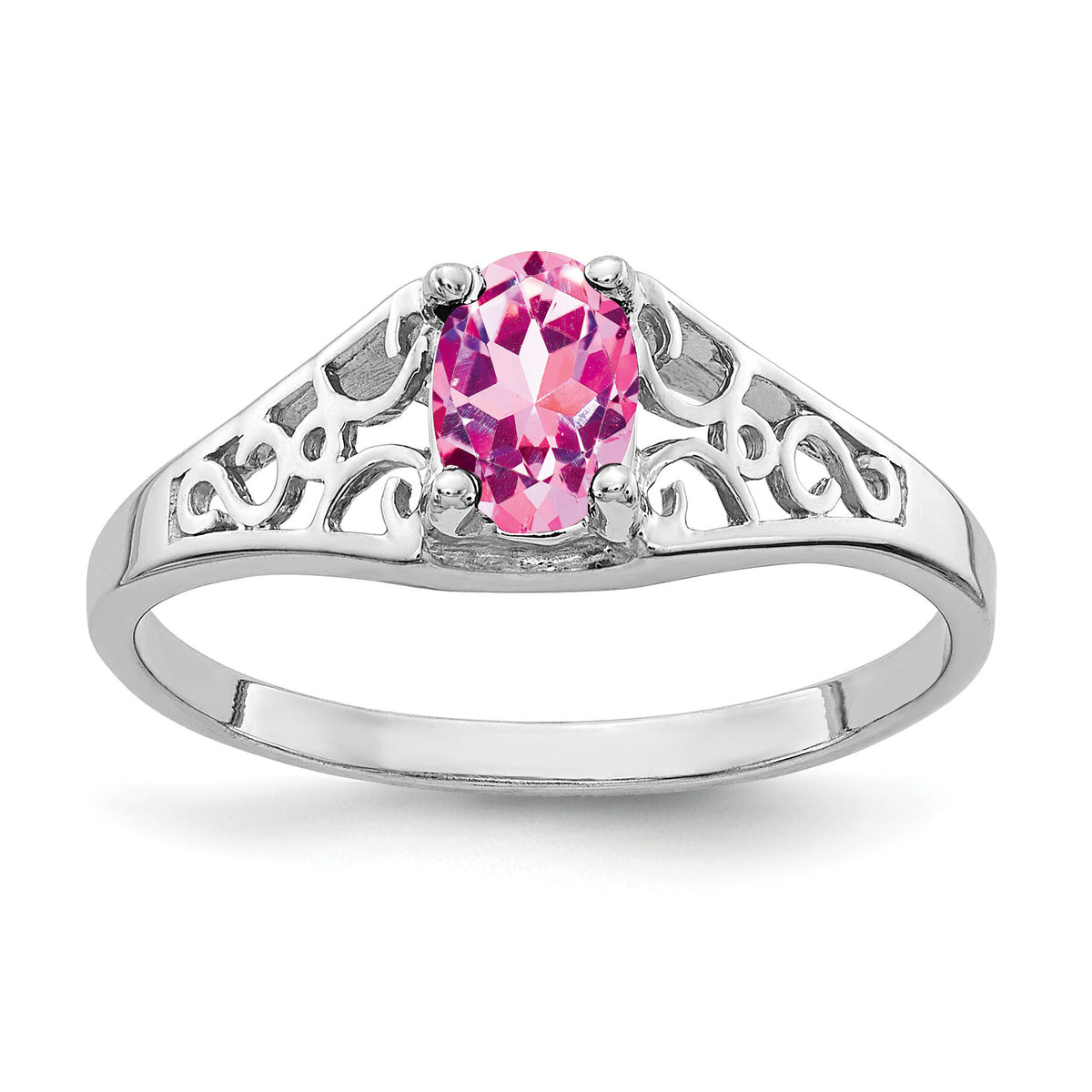 14k White Gold 6x4mm Oval Pink Sapphire ring-Y4676SP