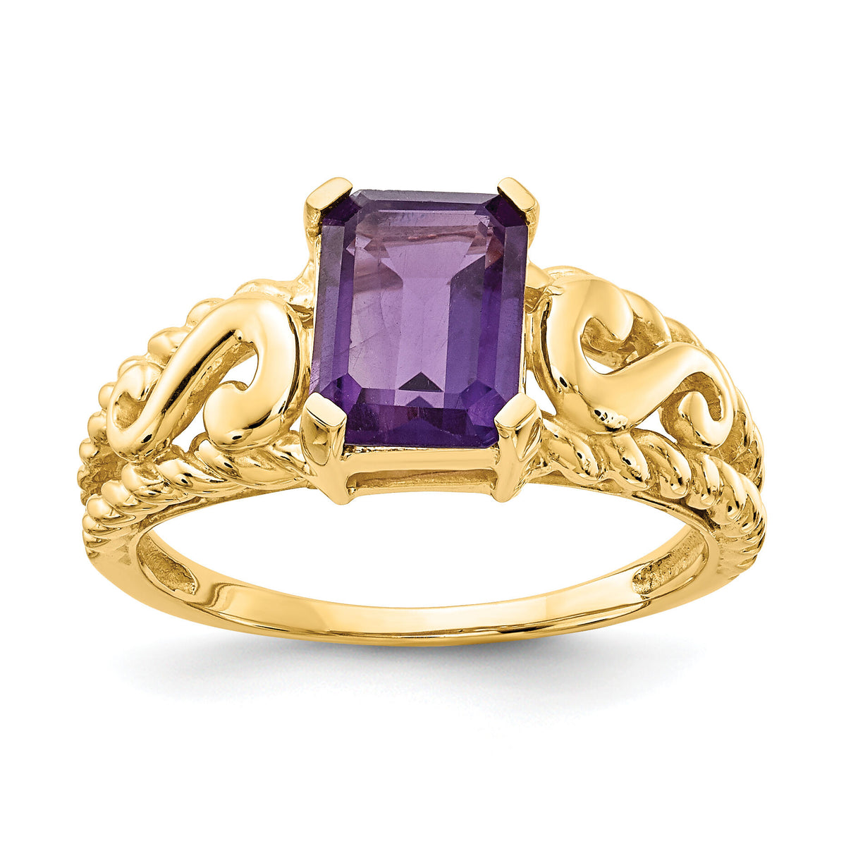 14k 8x6mm Emerald Cut Amethyst ring-Y4677AM