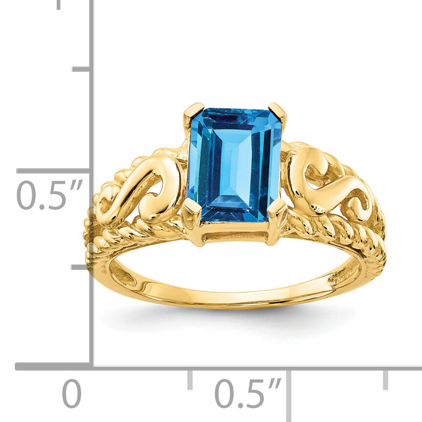 14k 8x6mm Emerald Cut Blue Topaz ring-Y4677BT