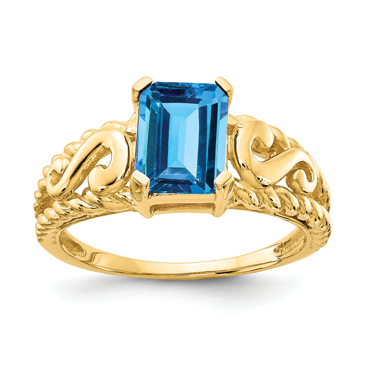 14k 8x6mm Emerald Cut Blue Topaz ring-Y4677BT