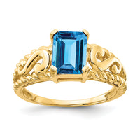 14k 8x6mm Emerald Cut Blue Topaz ring-Y4677BT