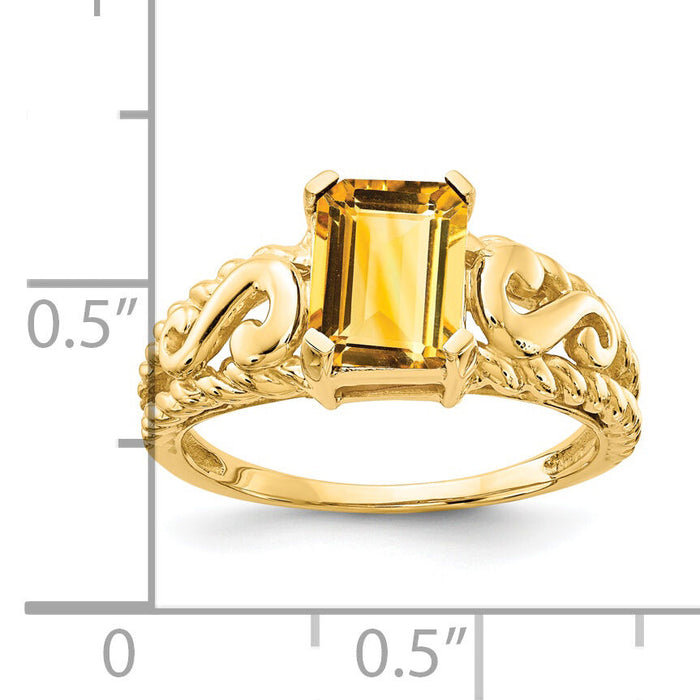 14k 8x6mm Emerald Cut Citrine ring-Y4677CI