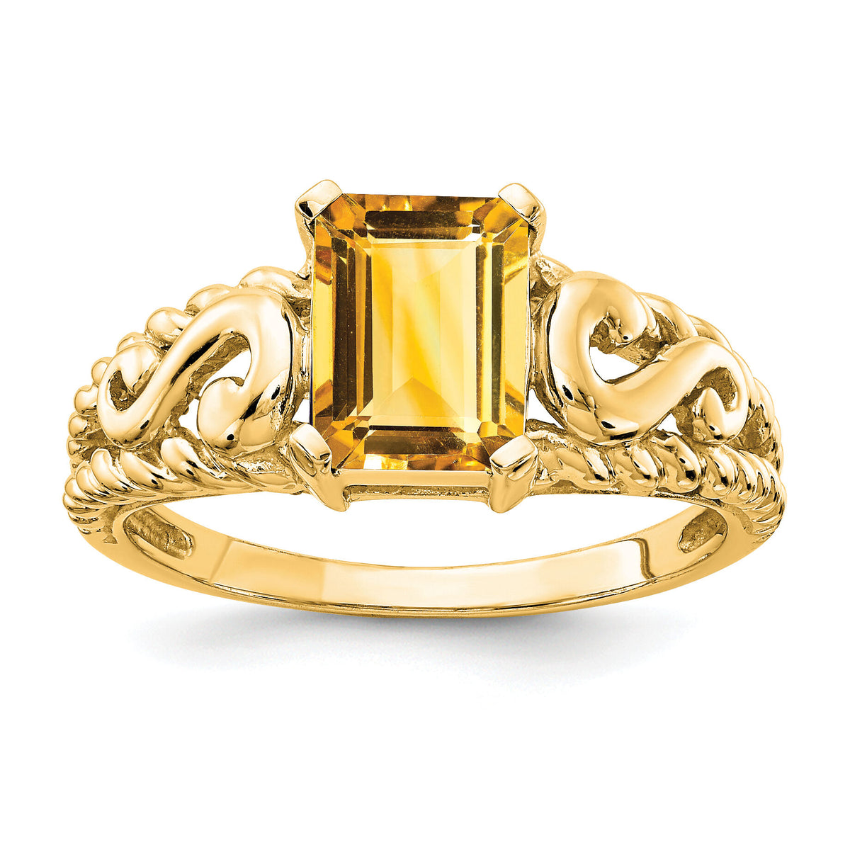 14k 8x6mm Emerald Cut Citrine ring-Y4677CI