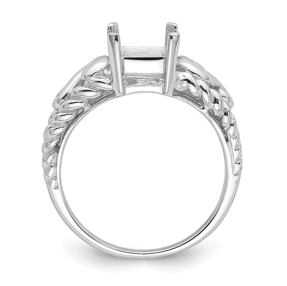 14k White Gold 8x6mm Emerald-cut Gemstone Ring Mounting-Y4678