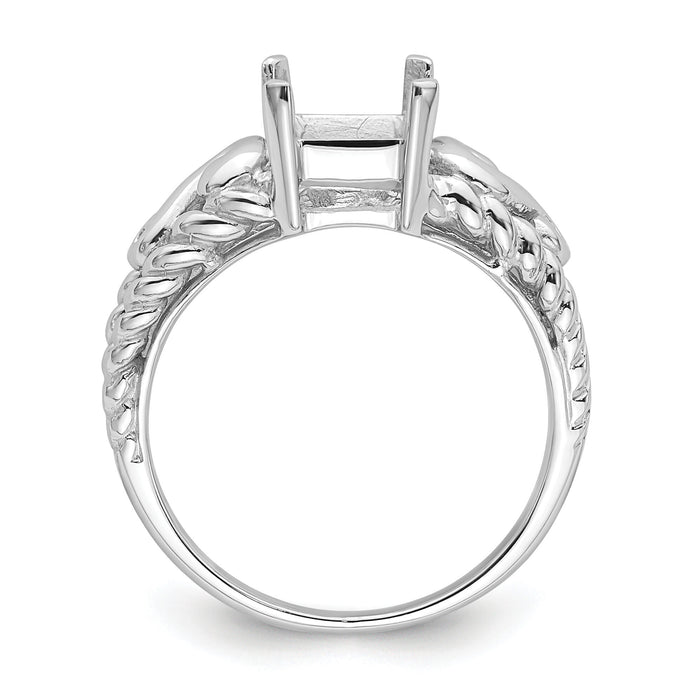 14k White Gold 8x6mm Emerald-cut Gemstone Ring Mounting-Y4678