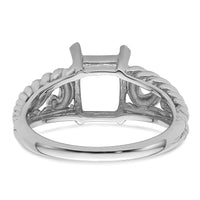 14k White Gold 8x6mm Emerald-cut Gemstone Ring Mounting-Y4678