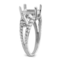 14k White Gold 8x6mm Emerald-cut Gemstone Ring Mounting-Y4678