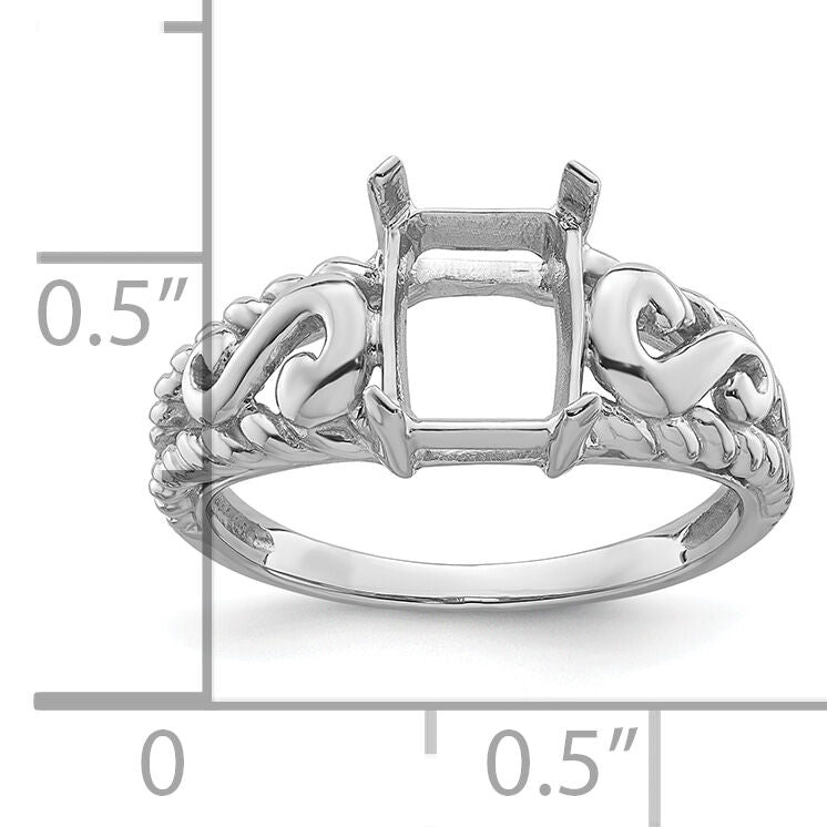 14k White Gold 8x6mm Emerald-cut Gemstone Ring Mounting-Y4678