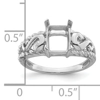 14k White Gold 8x6mm Emerald-cut Gemstone Ring Mounting-Y4678