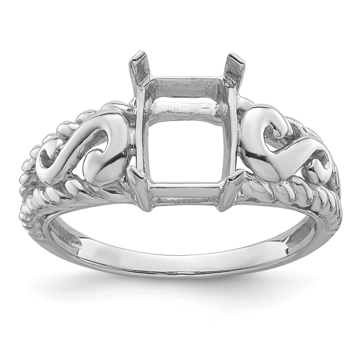 14k White Gold 8x6mm Emerald-cut Gemstone Ring Mounting-Y4678