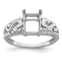 14k White Gold 8x6mm Emerald-cut Gemstone Ring Mounting-Y4678