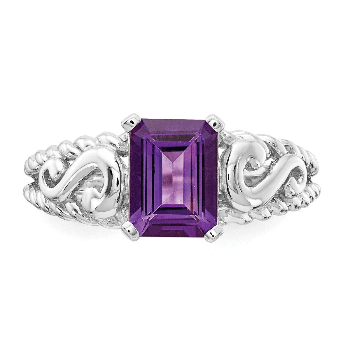 14k White Gold 8x6mm Emerald Cut Amethyst ring-Y4678AM