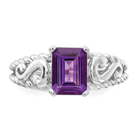 14k White Gold 8x6mm Emerald Cut Amethyst ring-Y4678AM