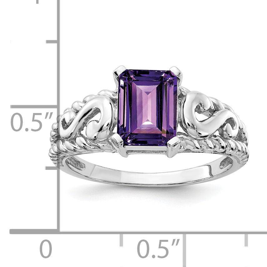 14k White Gold 8x6mm Emerald Cut Amethyst ring-Y4678AM