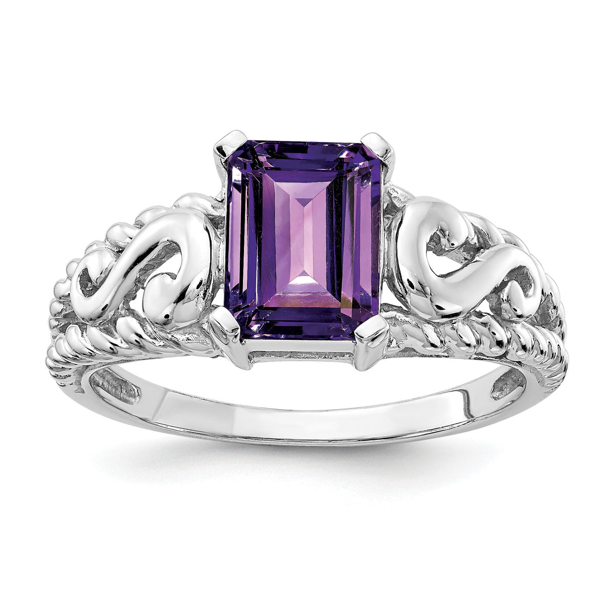 14k White Gold 8x6mm Emerald Cut Amethyst ring-Y4678AM