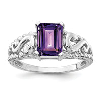 14k White Gold 8x6mm Emerald Cut Amethyst ring-Y4678AM