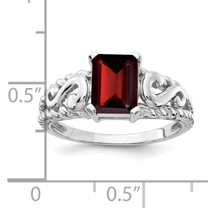 14k White Gold 8x6mm Emerald Cut Garnet ring-Y4678GA