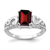 14k White Gold 8x6mm Emerald Cut Garnet ring-Y4678GA